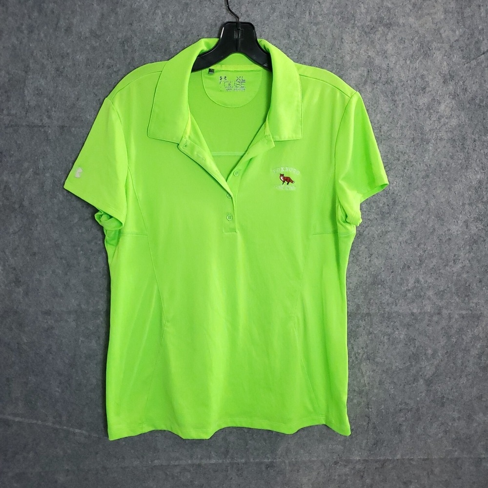 Under Armour Womens Green Polo Golf‎ Shirt Heat Gear Performance Solid Logo Club